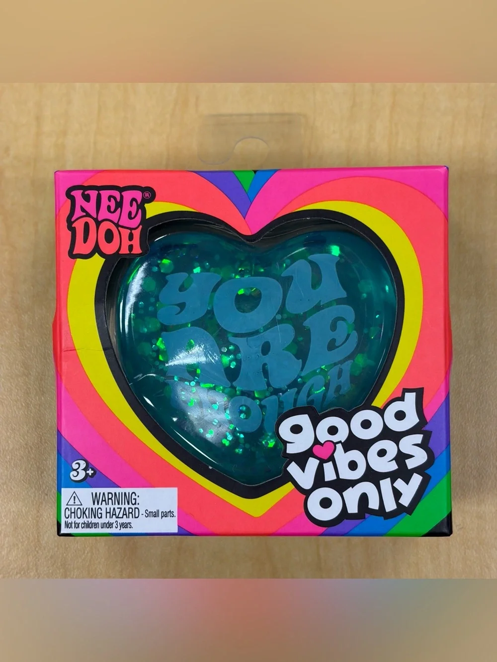 NeeDoh Good Vibes Only Glitter Heart Nee Doh Blue 